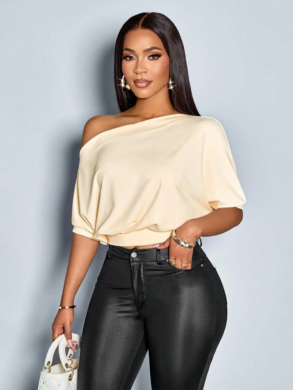 Women's Off Shoulder Ruched Top with Puff Sleeves