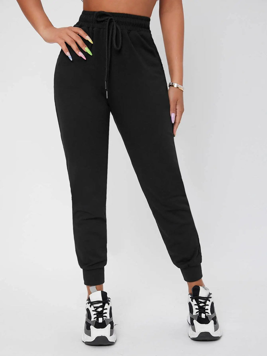 Black Drawstring Waist Jogger Pants with Elastic Cuffs