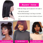 Straight Human Hair Wigs Bangs  Realistic Scalp