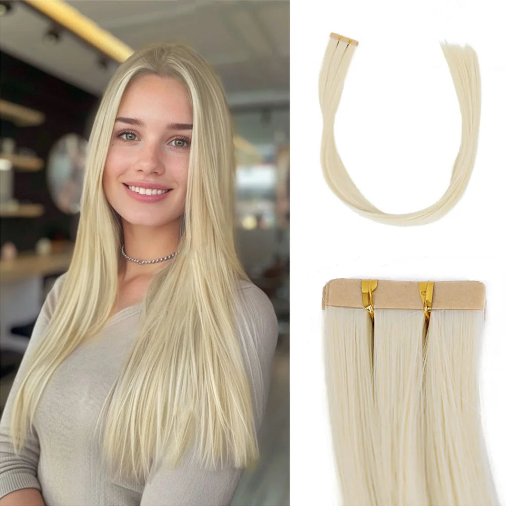 Seamless Invisible Tape in Red Hair Extensions for Women 24 inch Straight 
Colored Soft Synthetic Hair for Party Halloween Use