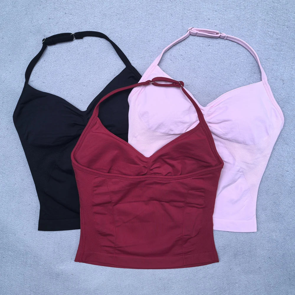 Adjustable Women Scrunch Bra Removable Cups Yoga Tank