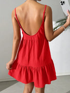 Backless Camisole Dress Ruffle Hem, Mini Dress