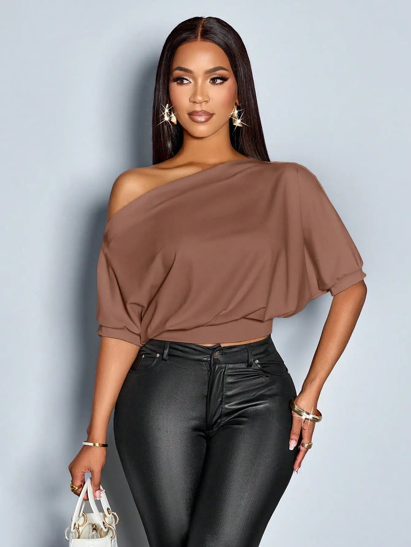 Women's Off Shoulder Ruched Top with Puff Sleeves
