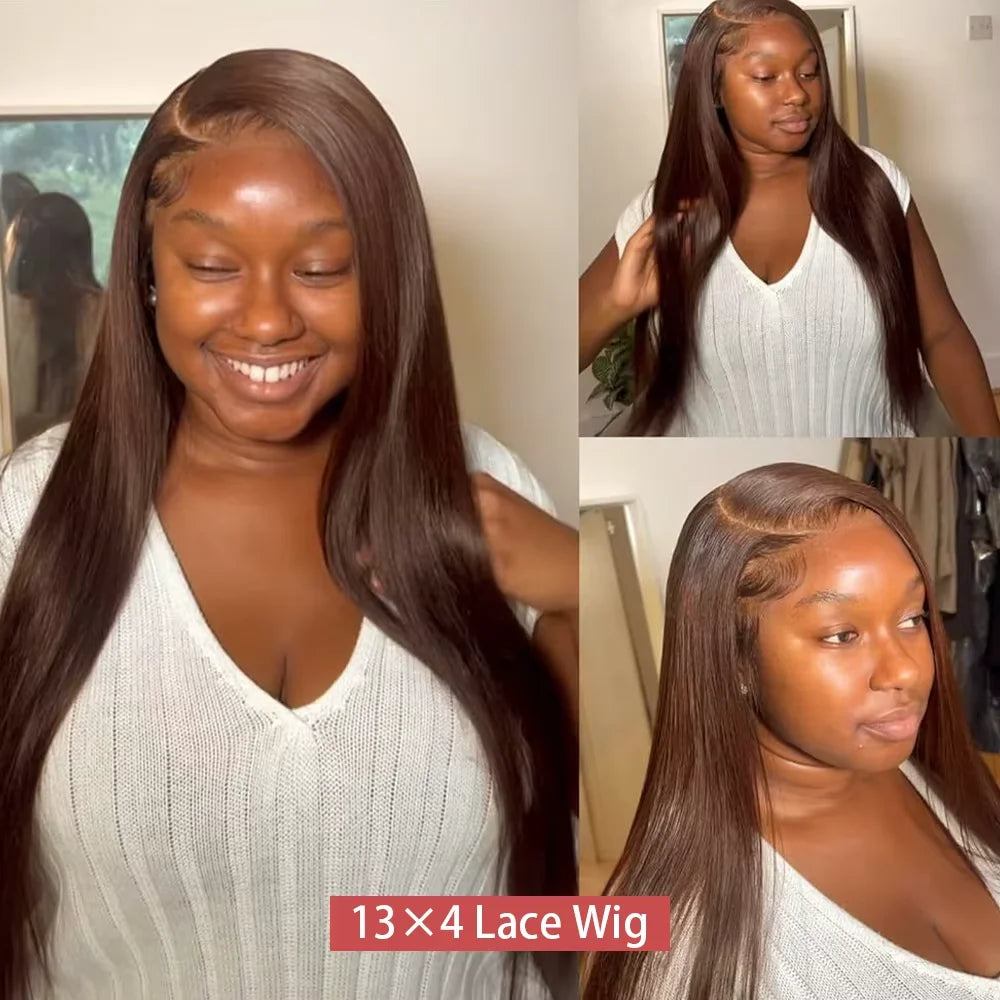 #4 Chocolate Brown Straight 13x6 HD Lace Frontal Wig 
13x4 Lace Front 30 36 46 Inches Brazilian Human Hair Wigs For Black Women