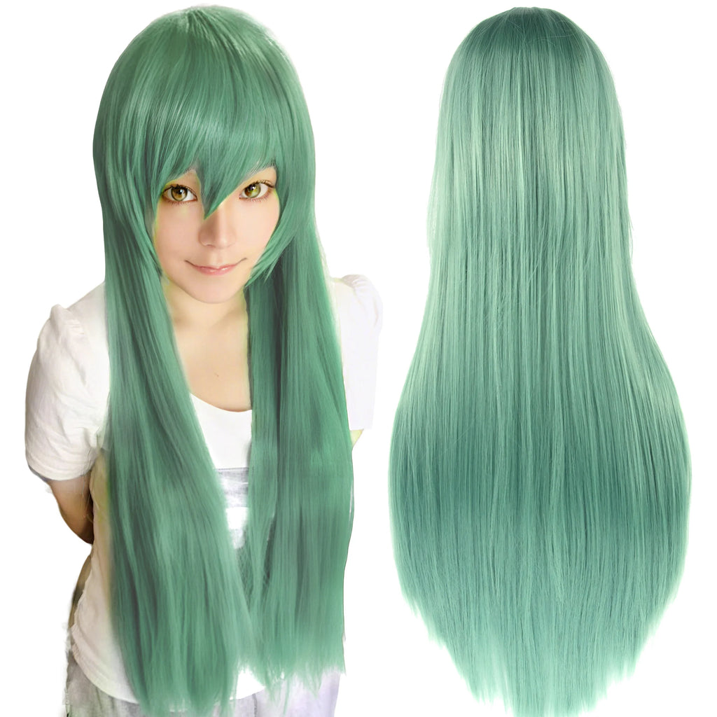 80cm Straight Synthetic Cosplay Wig White Purple Green Silver Pink Lolita Hairpiece with Bangs Long Wigs