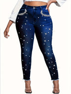 sequin diamond embroidered deep blue denim, skinny jeans