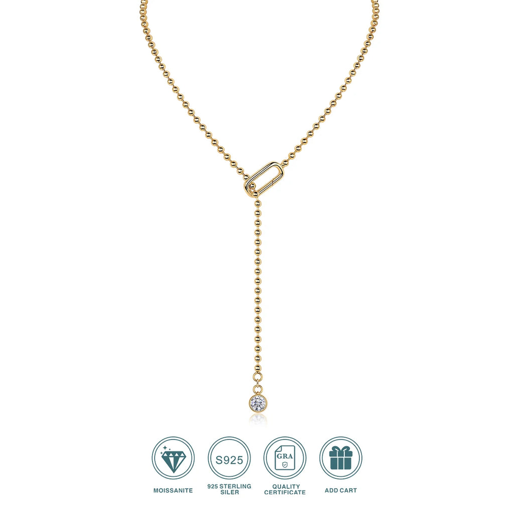 Moissanite Y-Shape Necklace, S925 Silver, 18K Gold Plated
