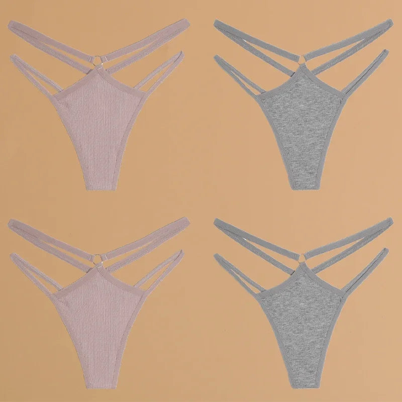 4Pcs Cotton Double Thin Thongs