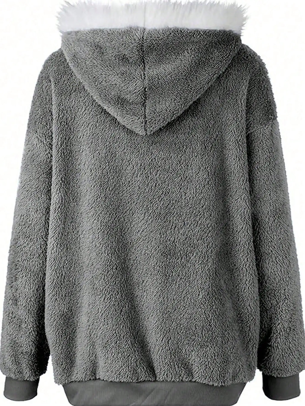 Loose Plush Zipper Hooded Jacket For Women
