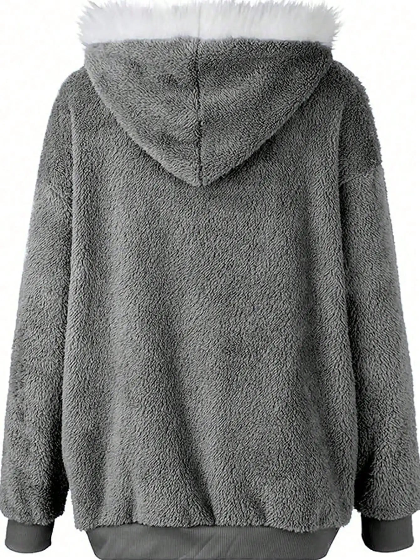 Loose Plush Zipper Hooded Jacket For Women
