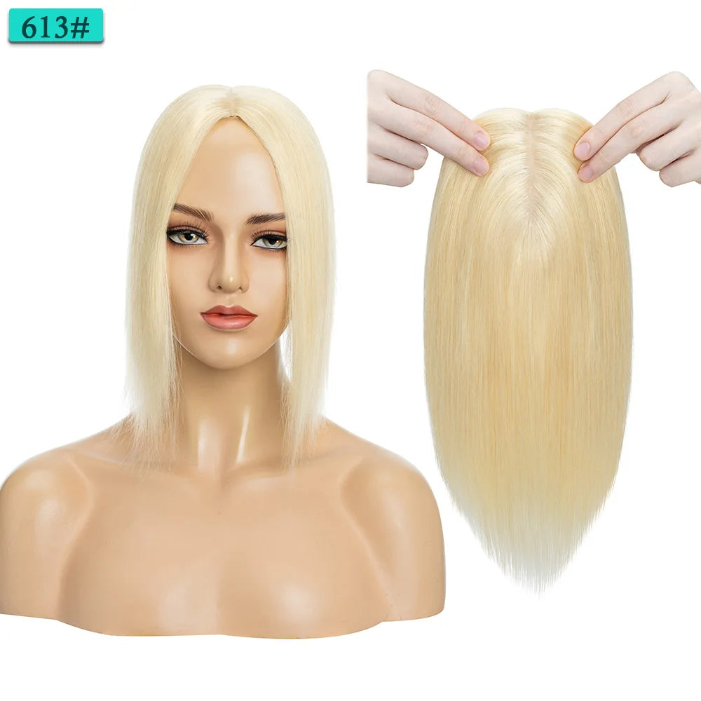 10x12cm Women Human Hair Toppers Silk Base Straight
 4 Clips In Hair Piece Brown Blonde