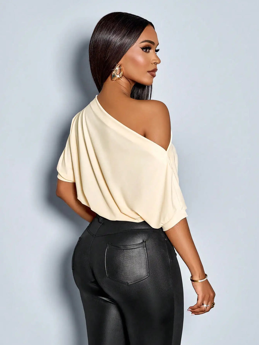 Women's Off Shoulder Ruched Top with Puff Sleeves