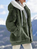 Loose Plush Zipper Hooded Jacket For Women