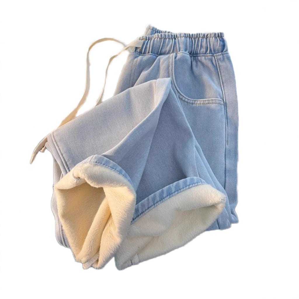 Fleece Lined Thickened Jeans Elastic Waist