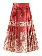 Womens Elegant Pleated Long Swing Skirt