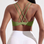 Solid Color Cross Fitness Bra  With Chest Pad
