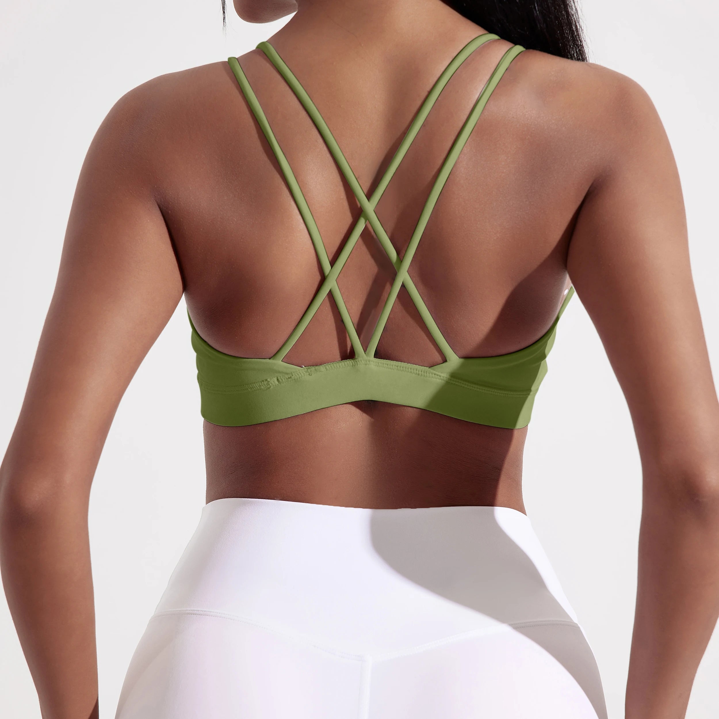 Solid Color Cross Fitness Bra  With Chest Pad