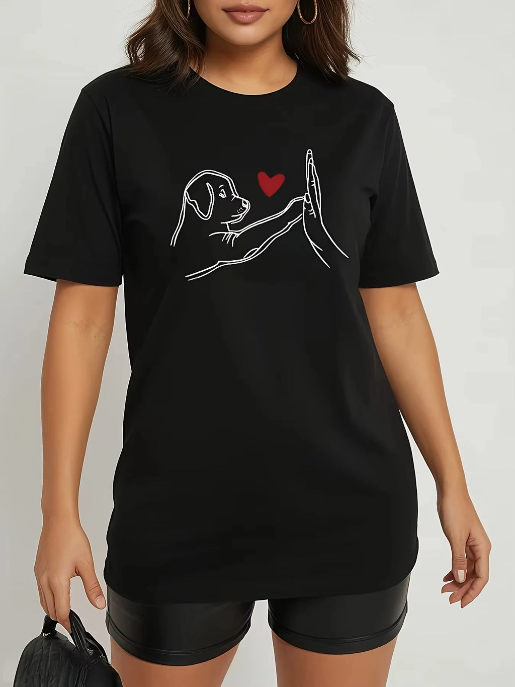 Fun Dog High Five Heart Printed Women's T-shirt