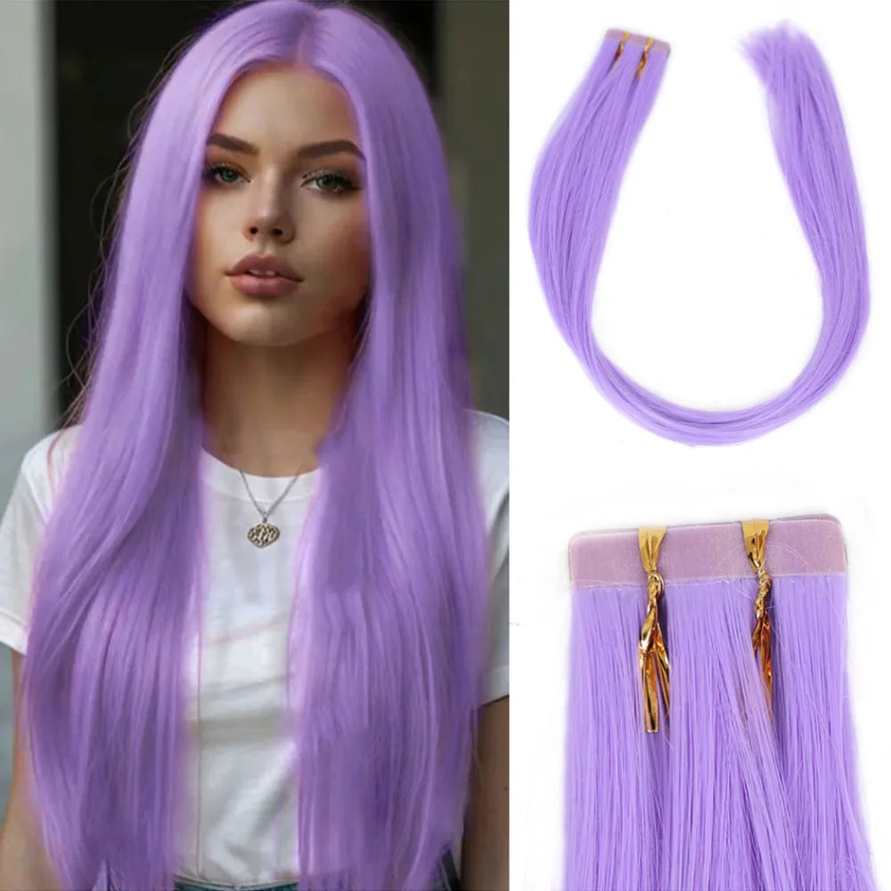 Seamless Invisible Tape in Red Hair Extensions for Women 24 inch Straight 
Colored Soft Synthetic Hair for Party Halloween Use