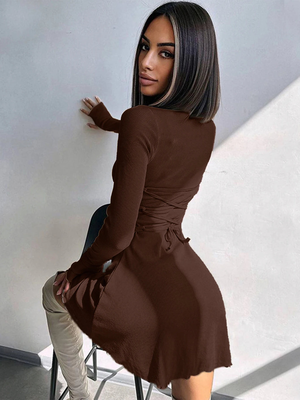 Women's Long Sleeve Mini Bodycon Dress