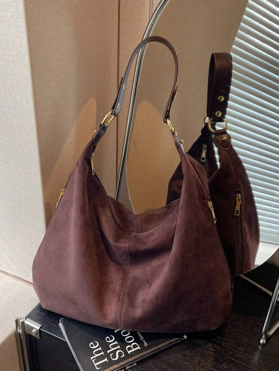 Black Faux Leather Shoulder Bag  Zipper Closure