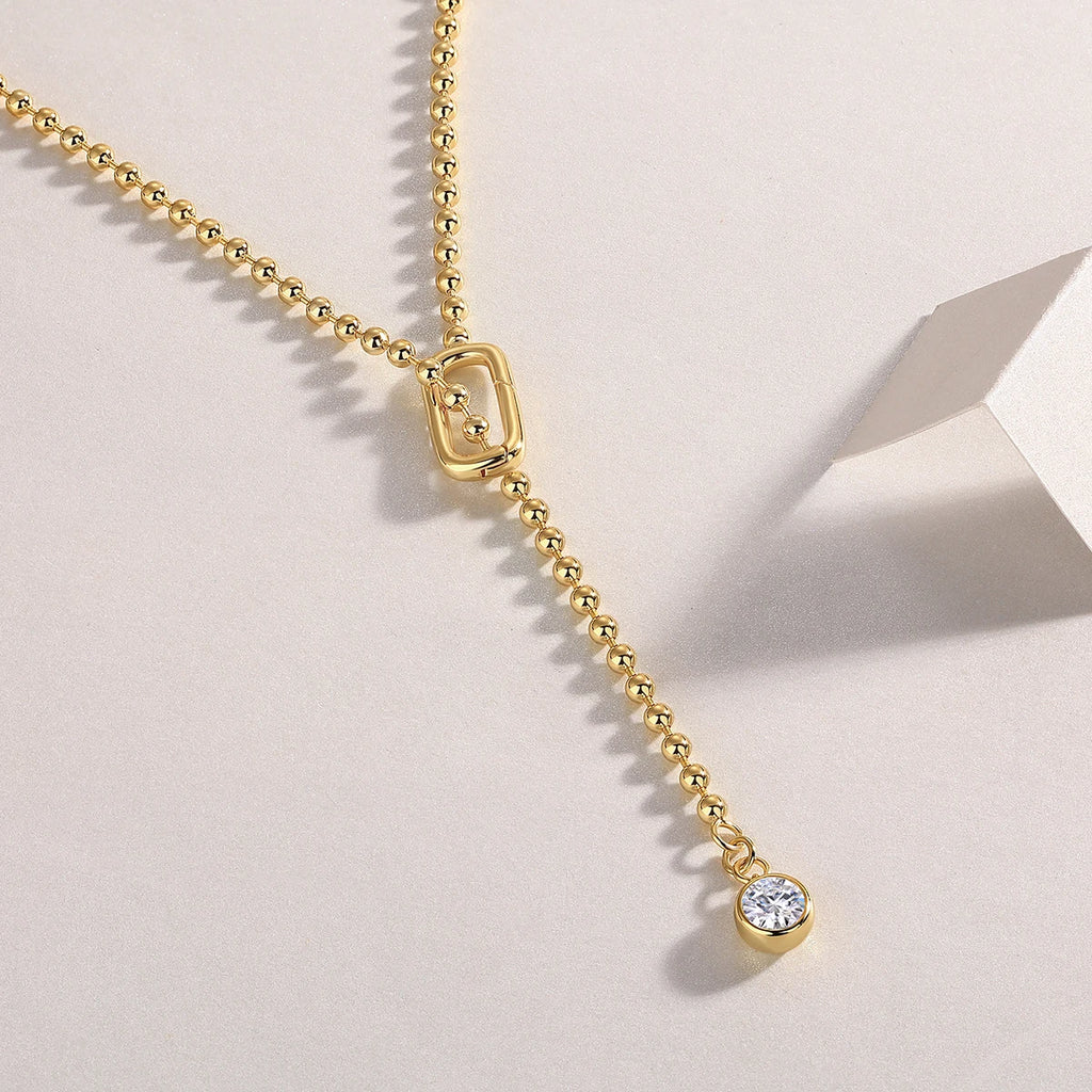 Moissanite Y-Shape Necklace, S925 Silver, 18K Gold Plated