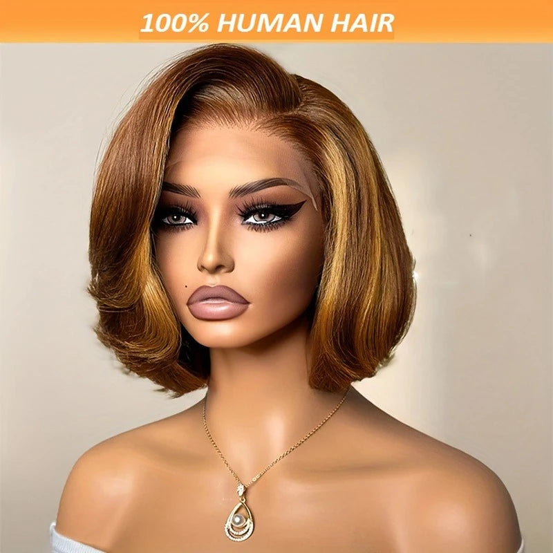 Straight Ombre Lace Front Wig Human Hair 18inch 
4/27 Highlight Wig Human Hair Pre-plucked, 
13x4 Straight Honey Blonde Mix Brown