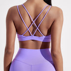 Solid Color Cross Fitness Bra  With Chest Pad