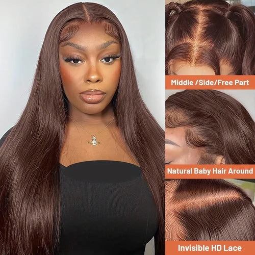 #4 Chocolate Brown Straight 13x6 HD Lace Frontal Wig 
13x4 Lace Front 30 36 46 Inches Brazilian Human Hair Wigs For Black Women