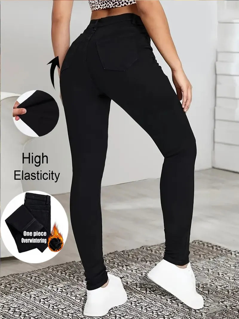 Women's high waisted basic black jeans, pencil legs