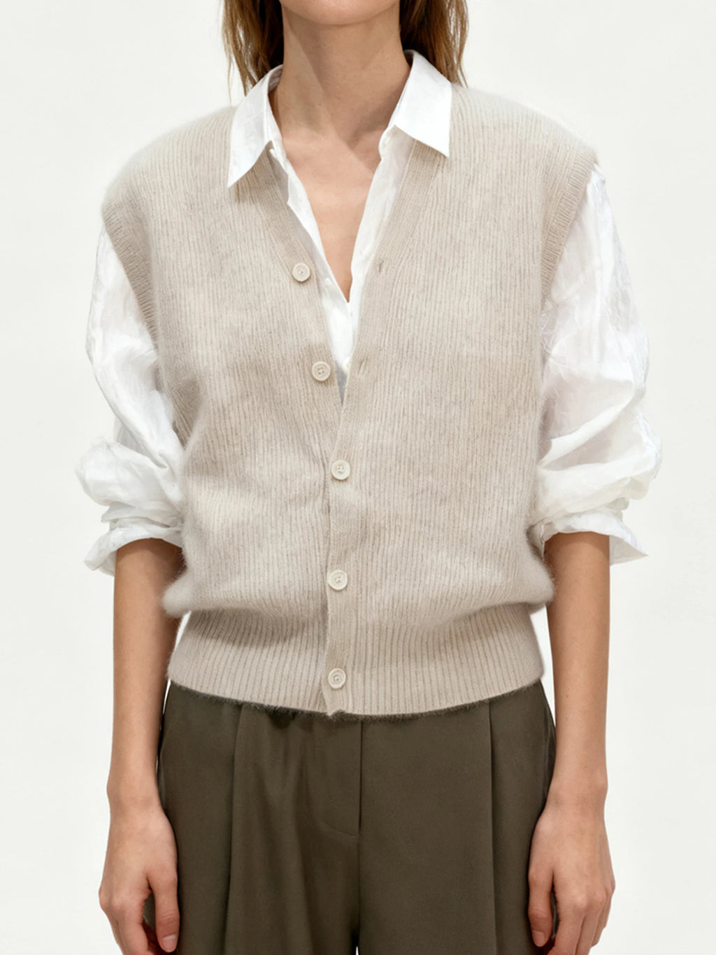 Sleeveless V Neck Button Down Cardigan Vest