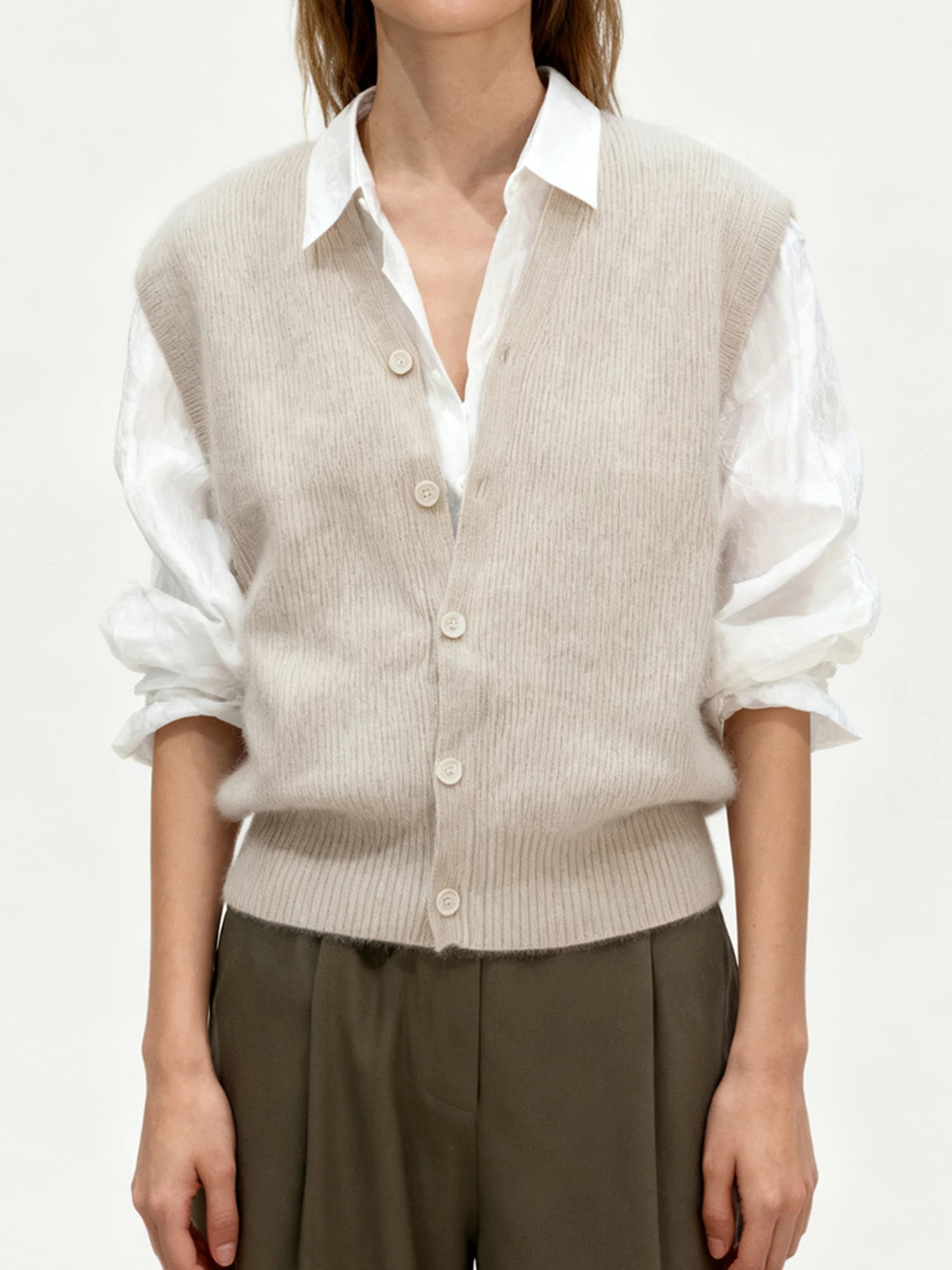 Sleeveless V Neck Button Down Cardigan Vest