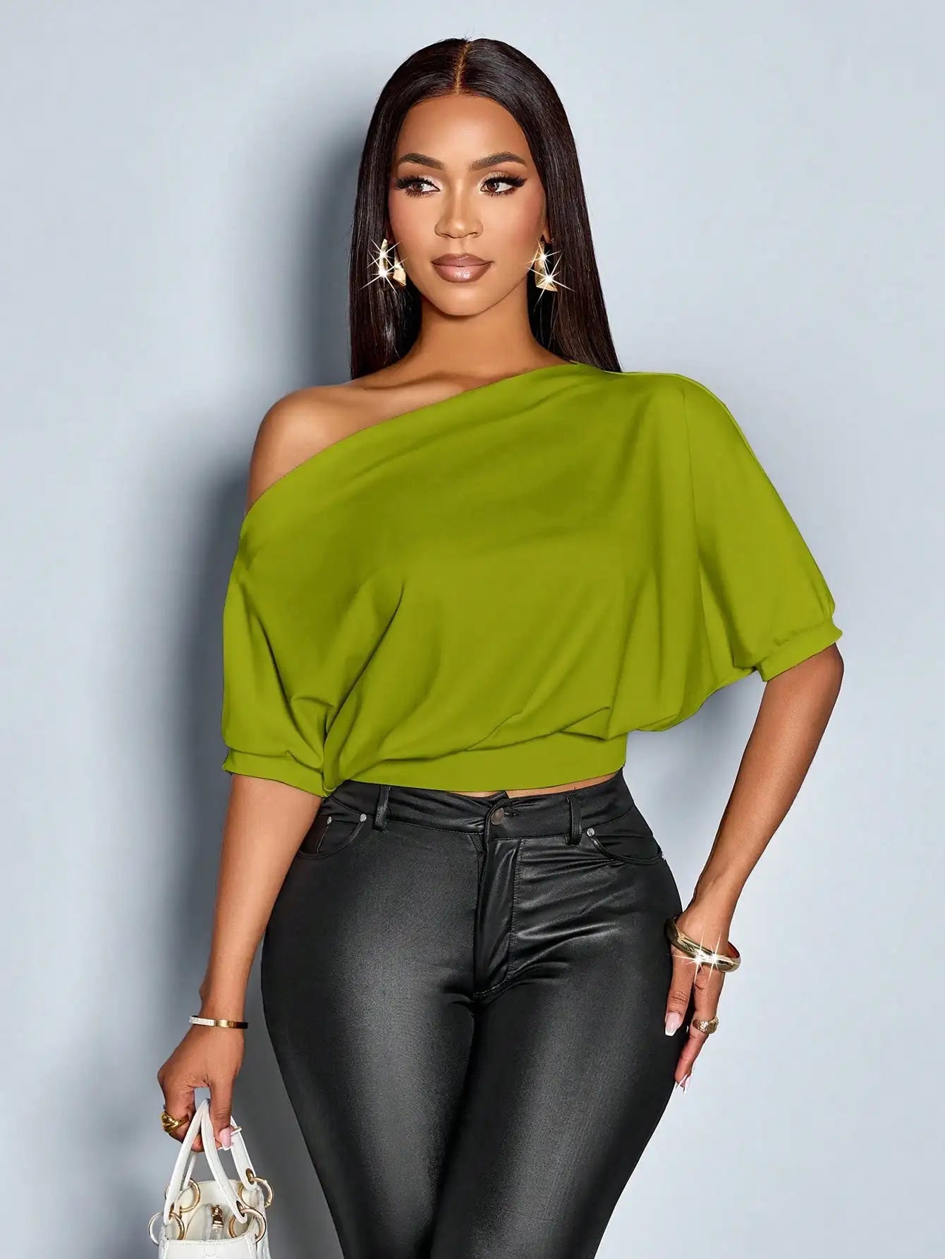 Women's Off Shoulder Ruched Top with Puff Sleeves
