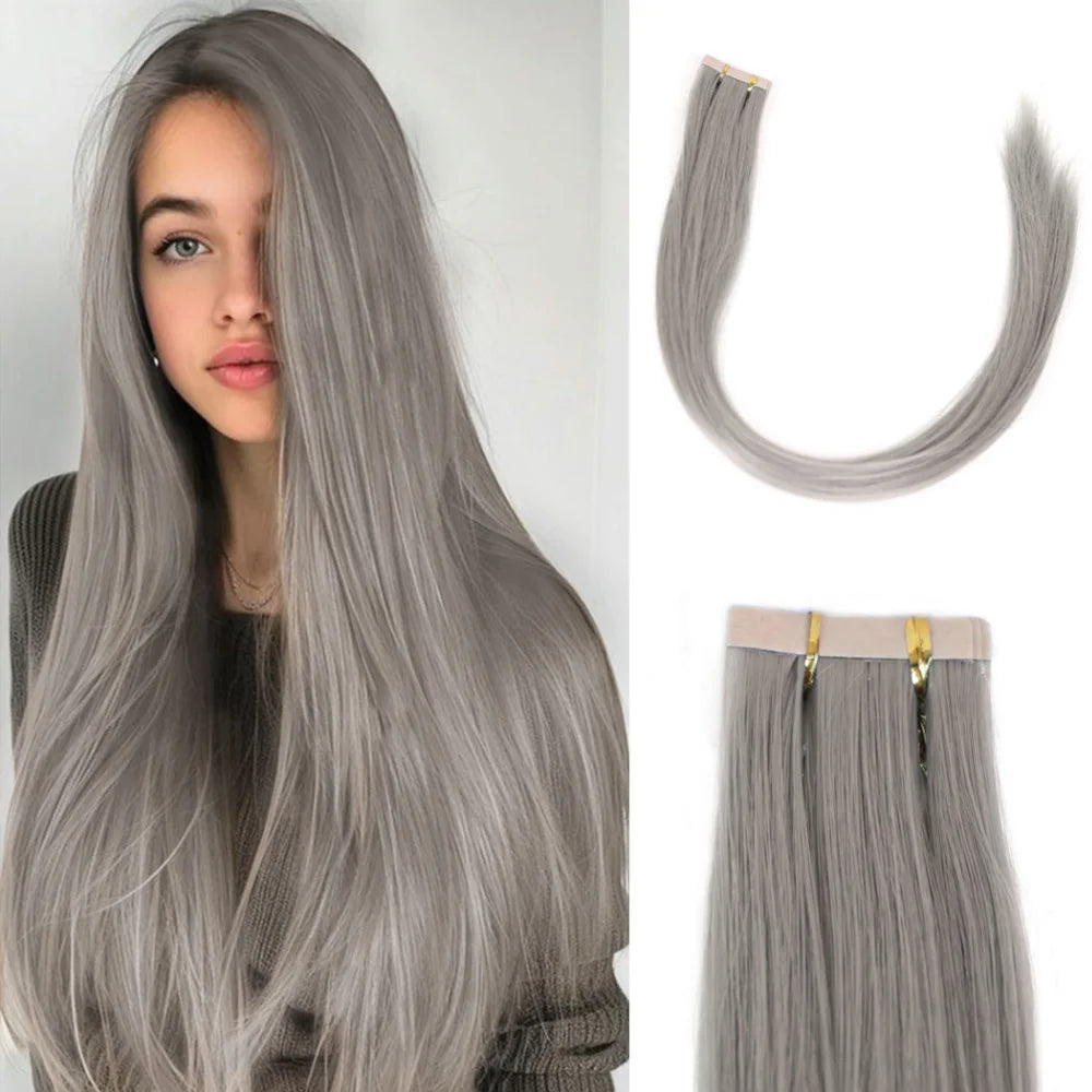 Seamless Invisible Tape in Red Hair Extensions for Women 24 inch Straight 
Colored Soft Synthetic Hair for Party Halloween Use