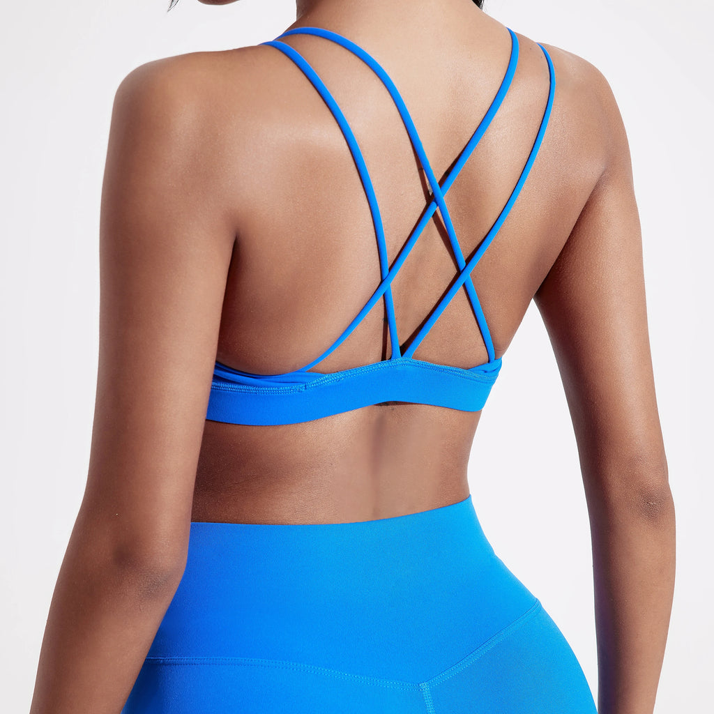 Solid Color Cross Fitness Bra  With Chest Pad