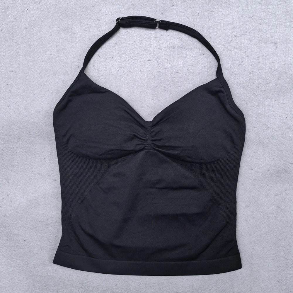Adjustable Women Scrunch Bra Removable Cups Yoga Tank