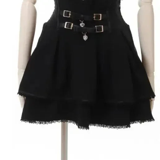 Lolita Style Mini Skirt Women Elegant Lace Metal Buckle Skirt