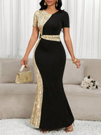 Elegant Black & Gold Sequin Mermaid Dress