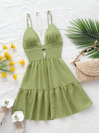 Black V-Neck Sleeveless Backless Summer Dress for Women, Casual Beach Party Wear