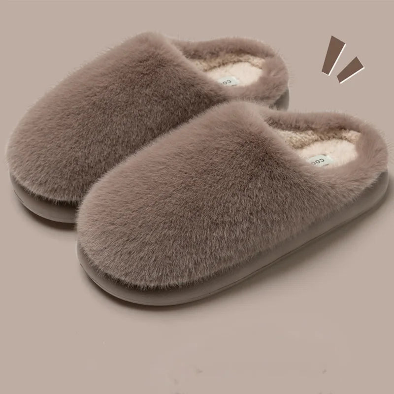 Faux Furry Warm Home Cotton Slippers Women