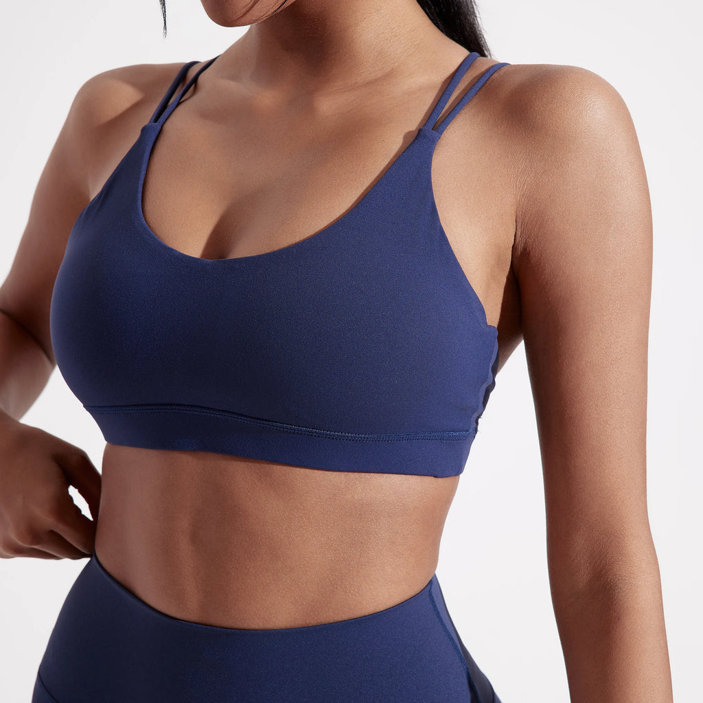 Solid Color Cross Fitness Bra  With Chest Pad