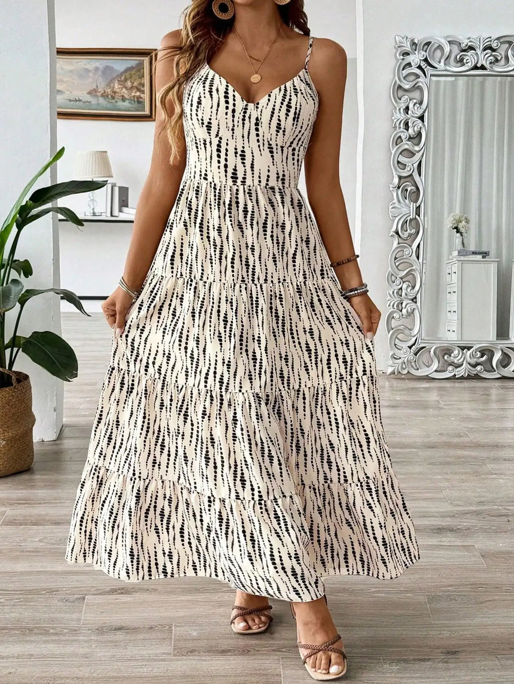 Boho Plus Size Maxi Dress with Back Tie & Tiered Skirt for Summer Beach Vacations