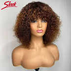 Curly Human Hair Wigs Full Machine Made for Women 
Short Bob With Bangs Affordable Natural Black Hairline Styling Ready