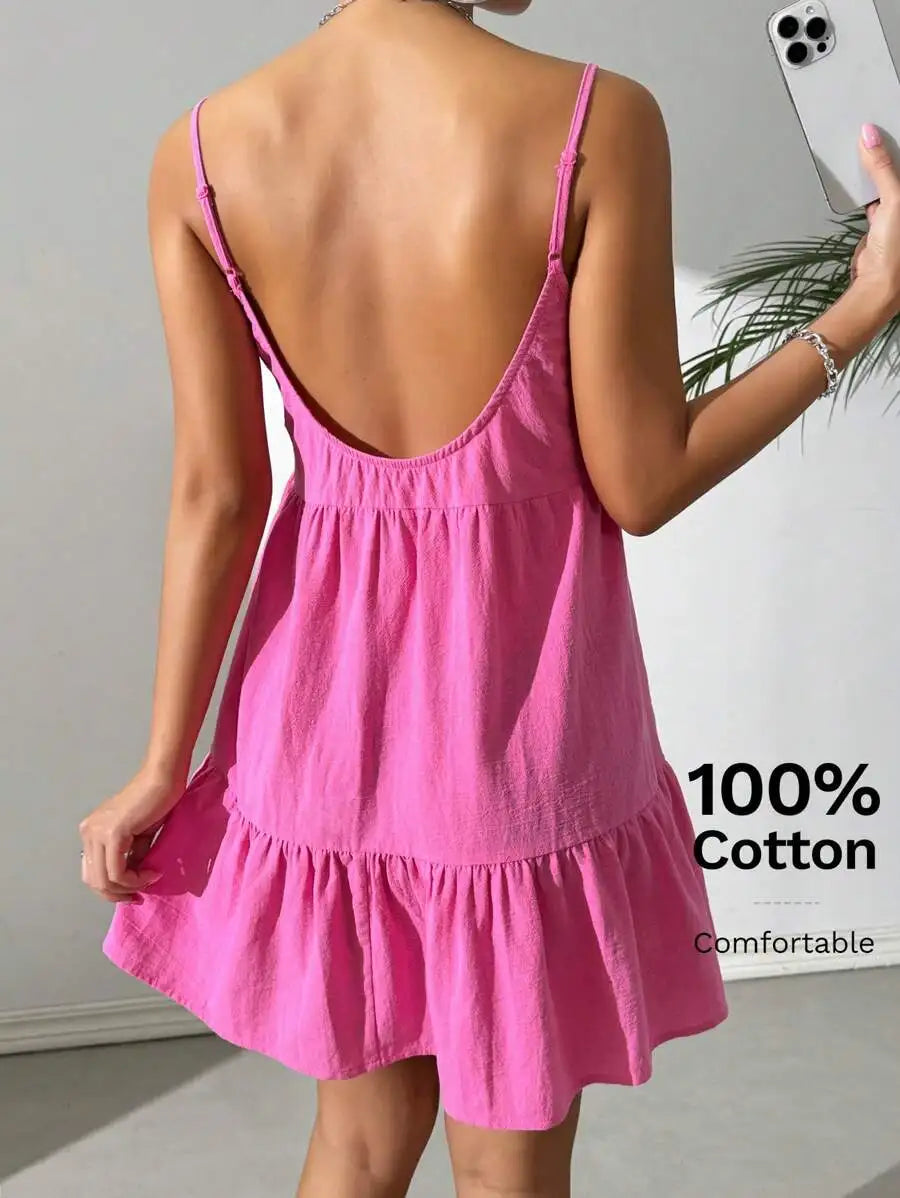 Backless Camisole Dress Ruffle Hem, Mini Dress