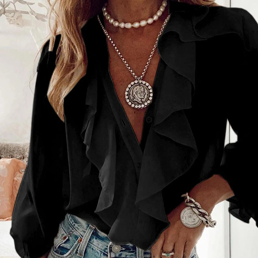Summer Blouses For Women  Ruffle  Long Sleeve Loose