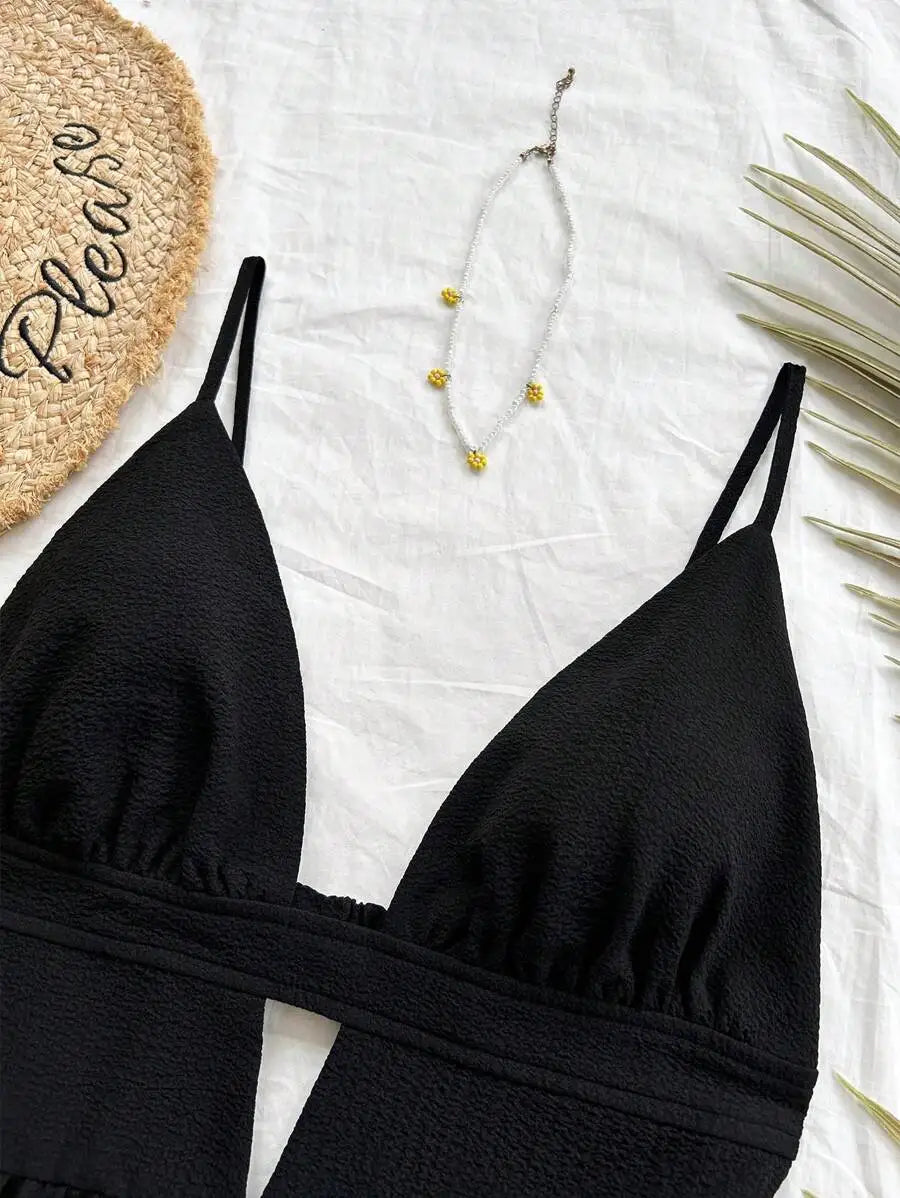 Black V-Neck Sleeveless Backless Summer Dress for Women, Casual Beach Party Wear