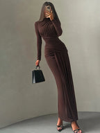 Maxi Dress Women o-Neck Full Sleeve Solid