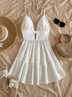 Black V-Neck Sleeveless Backless Summer Dress for Women, Casual Beach Party Wear