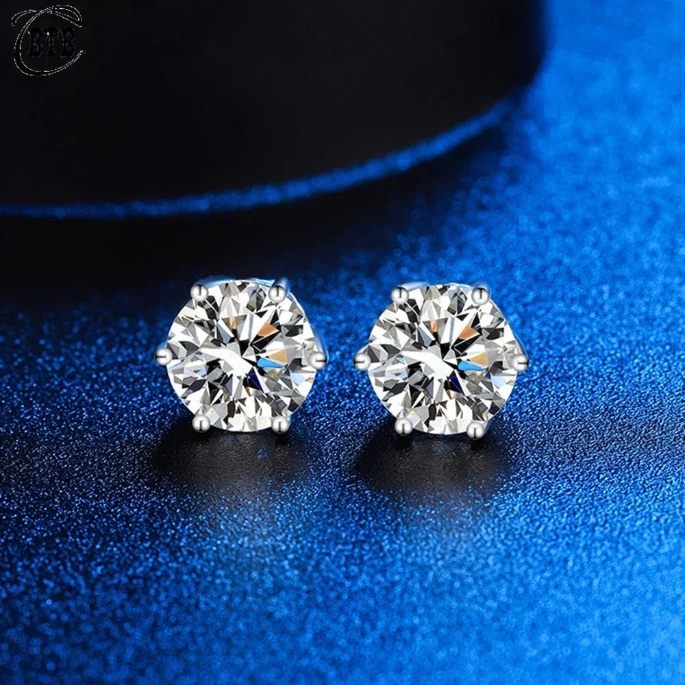 925 Sterling Silver GRA Certified 0.5-3CT Moissanite D Color Six-jaw Stud Earrings