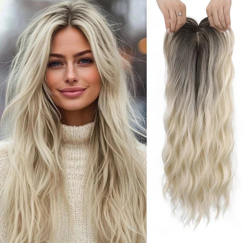 Long Wave Hair Topper for Women 22Inch Long Curly Hairpiece With Side Bangs 360° 
3D Toppers For Thinning Hair